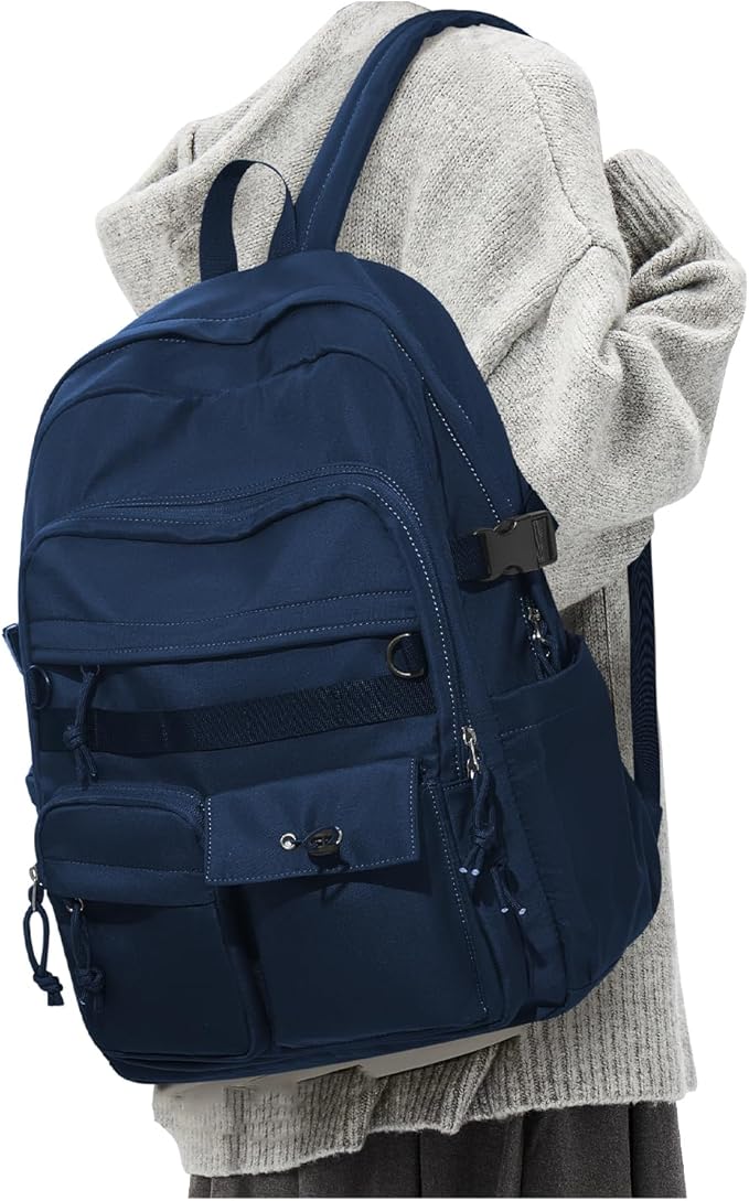 Aesthetic School Backpack for Women Men College Backpack With Lots Of Pockets Waterproof Travel Casual Daypack Cute Bookbag For Teens Girls Boys High School Bag(Blue)