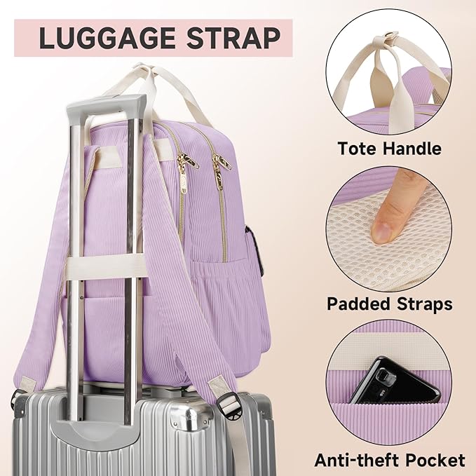 MATEIN Cute School Backpack for Teens Girls, 15.6 Inch Kawaii College Backpack Corduroy Computer Bookbag, TSA Lightweight Laptop Back Pack Aesthetic Preppy Kids Students, Purple