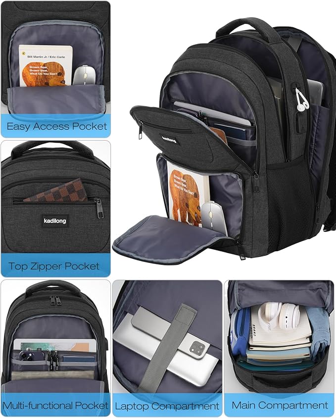 Laptop Backpack for Men, School Bookbag Gift for Teens Boys Student High School,College Computer Bag Business Anti Theft Sturdy Back Pack with USB Charger Fits 15.6 Inch Notebook, Black