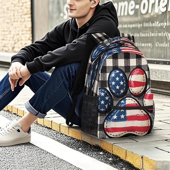 Pardick Paw USA Flag Backpack for Kids Girls Boys Lightweight School College Students 18in Bookbag Large Capacity Computer Backpacks Laptop Rucksack Travel Gym Hiking Camping Daypack