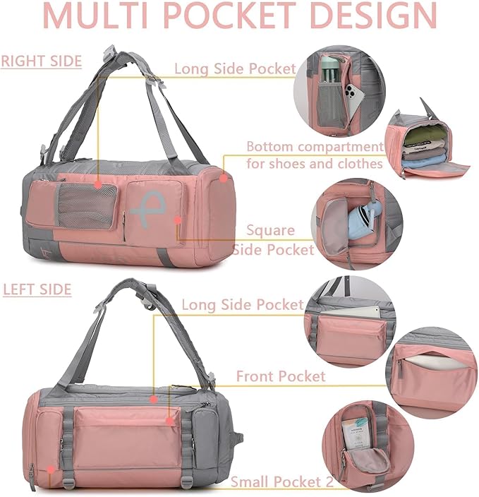 BE SMART 2 in 1 Convertible Gym Duffel Bags with Shoes Compartment-32L Waterproof Extra Large Workout Backpack for Gym Women, Heavy Duty Sports Duffle Backpacks for Travel, Hiking, Camping, Carry on