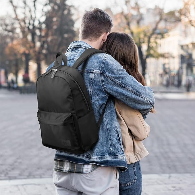 HOMIEE Lightweight Casual Laptop Backpack Fits 15.6 Inch Computer, Water-Resistant Small Daypack Cute Unisex Bookbag for College Work Travel, Black