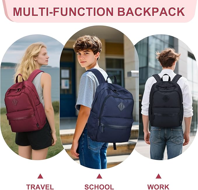 RAVUO Backpack for Women, Water Resistant School Bookbag with 15.6 inch Laptop Compartment Casual College Schoolbag Daypack for Teen Girls,Red
