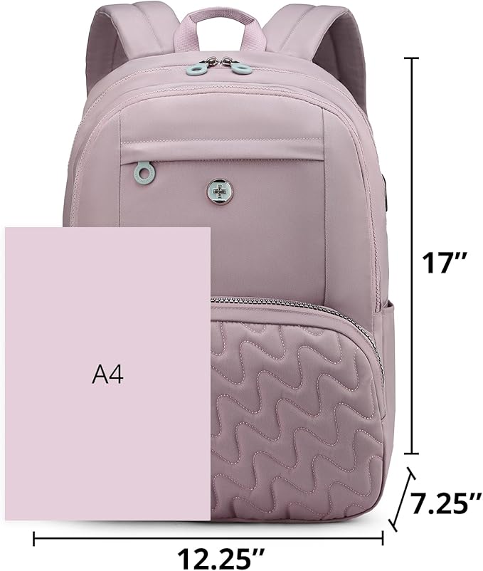 Swissdigital Design Backpack for Women, 15.6 inch Laptop College Pink Medium Simple Modern Backpacks for School with USB Charging Port for Womens Girls | SD1711-82