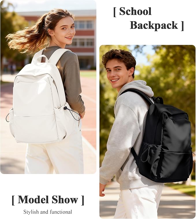 Backpack For Women Men School Aesthetic Lightweight College Backpack for Boys Girls Book Bag Casual Daypack Laptop Gym Backpacks Black-L