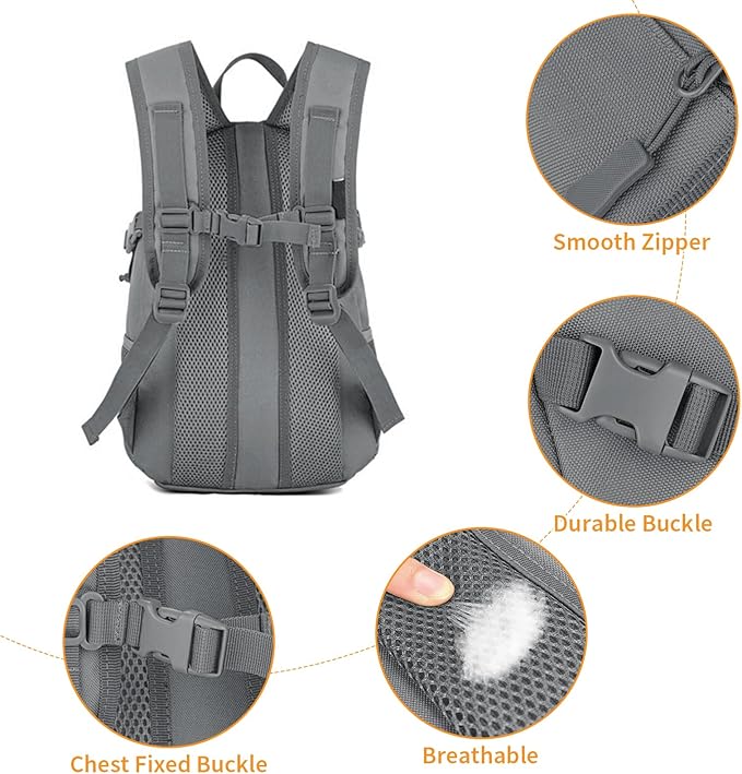 HUNTVP 10L Tactical Backpack Small Backpack Mini Daypack Military MOLLE Rucksack Gear Tactical Assault Pack Bag for Hunting Camping Trekking(10l-grey)