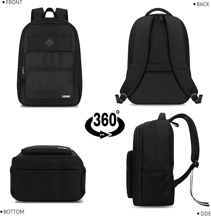 Black Backpack for Men, School Backpack for Boys Teens,15.6 inch Laptop Back Pack with Reinforced Straps, Backpacks for School Business Work College Travel, College Book Bag, Bookbag