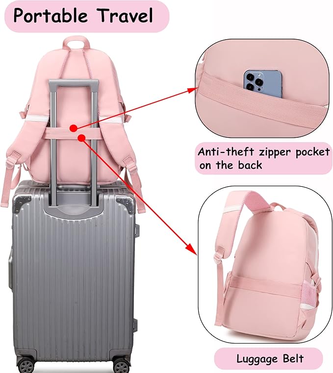 Makukke School Backpacks for Teen Girls - Laptop Backpacks 15.6 Inch College Cute Bookbag Anti Theft Women Casual Daypack,Pink Backpack