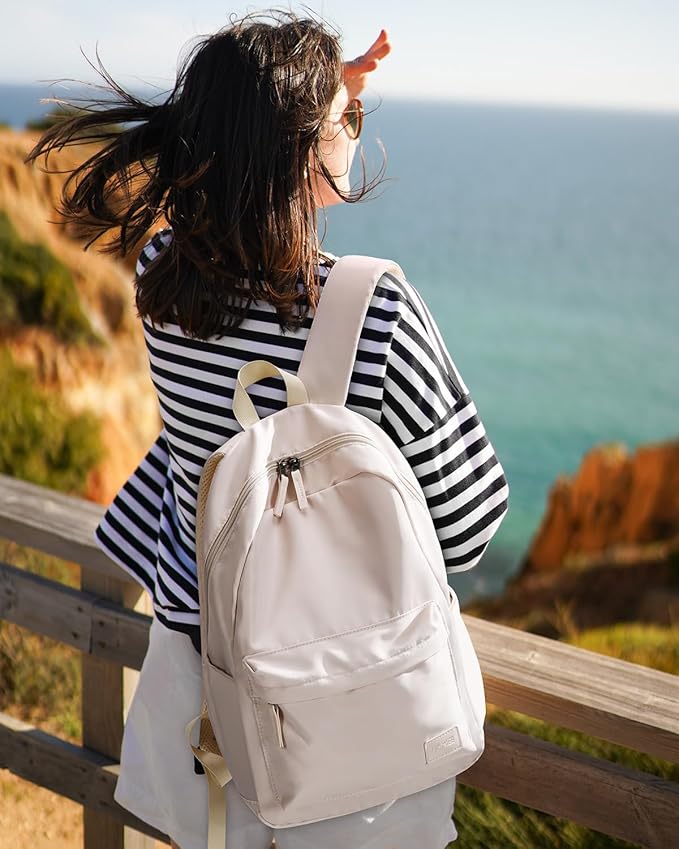 HOMIEE Lightweight Casual Laptop Backpack Fits 15.6 Inch Computer, Water-Resistant Small Daypack Cute Unisex Bookbag for Teen College Work Travel, Beige