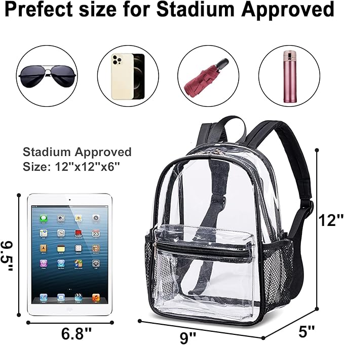 BTOOP Clear Mini Backpack for Stadium Events 12x12x6 Small Transparent Backpacks Plastic See Through Clear Bag for Concerts Work Festival Security Travel