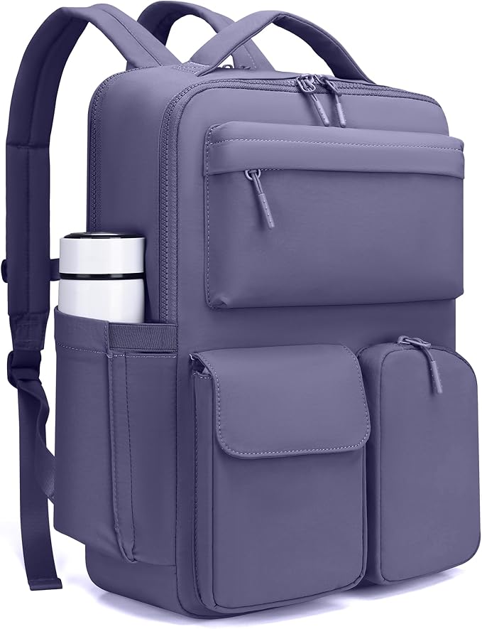 FODOKO Backpack for Work, Casual Backpack for Women Men Daypack Backpack for Travel College Bookbag Separate Compartment for 15.6 Inch Notebook Mistviolet