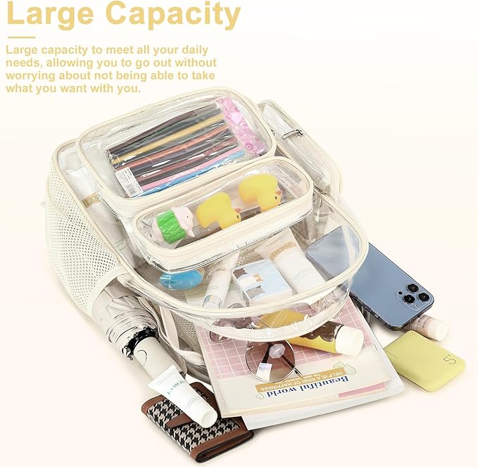BTOOP Clear Backpack Heavy Duty Transparent Backpack 17" See Through Bookbag for College Work Festival Security with Padded Strap Large Capacity
