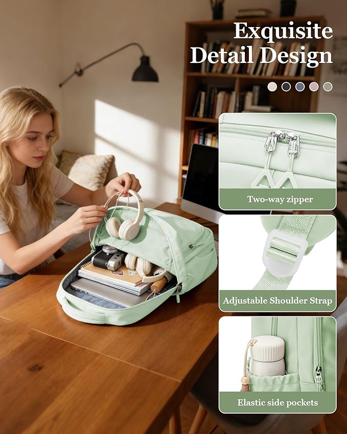 School Backpack for Women Men Cute Backpack for College Students Lightweight High School bag for Teens Girls Boys Waterproof Casual Daypacks Bookbag（MintGreen）