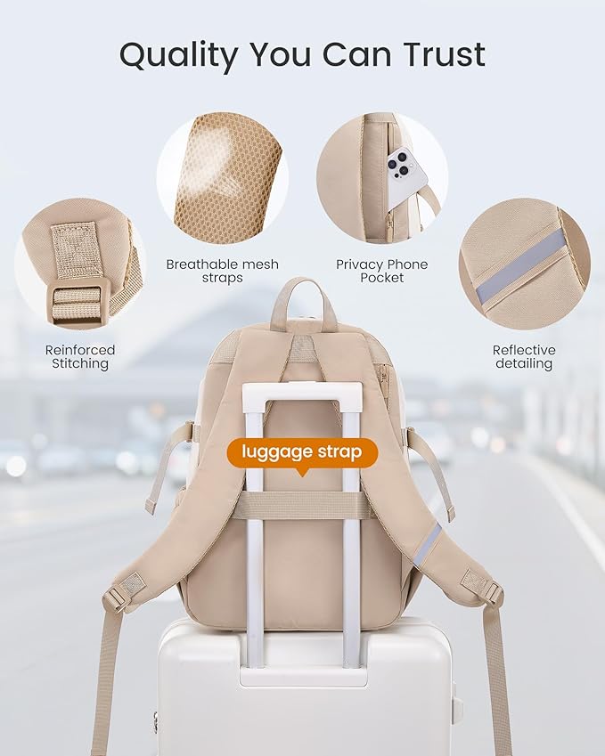 LOVEVOOK School Backpack for Teen Girls, Large Capacity College Student Backpacks with Water Bottle Holder, Cute Laptop Backpack Purse for Women, Lightweight Casual Travel Backpack, Beige-green