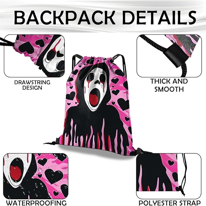 Drawstring Backpack Draw String Bag Waterproof for Sports Gym Beach Travel Cute Aesthetic Sackpack Men Women (13"×17")-Black Heart