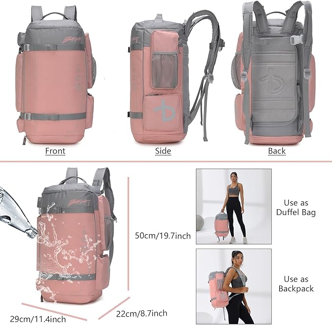 BE SMART 2 in 1 Convertible Gym Duffel Bags with Shoes Compartment-32L Waterproof Extra Large Workout Backpack for Gym Women, Heavy Duty Sports Duffle Backpacks for Travel, Hiking, Camping, Carry on