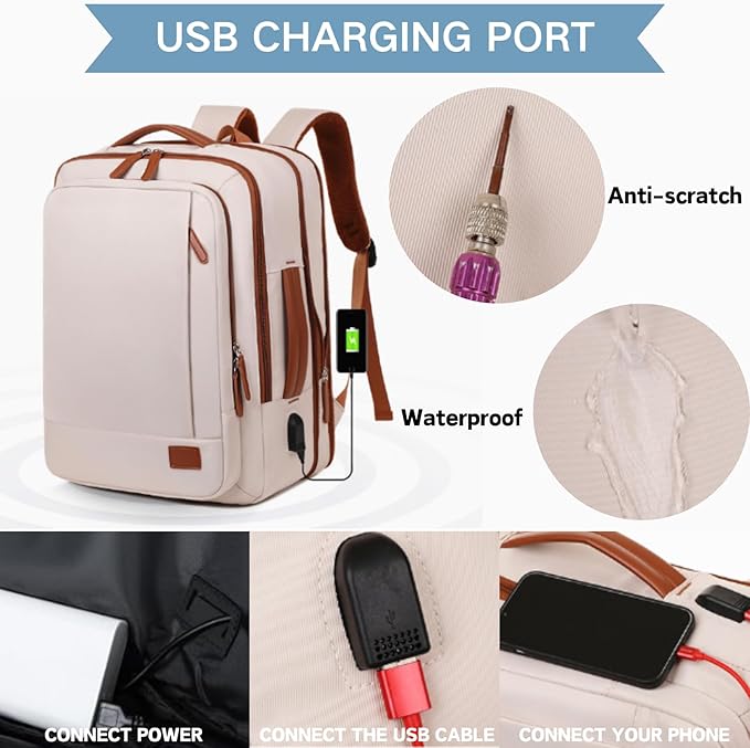 Large Travel Laptop Backpack for Men Women, Expandable Waterproof Carry On Backpack Airline Approved with USB Charging Port & Wet Pocket, 15.6" Business Work Backpack Rucksack Casual Daypack Grey