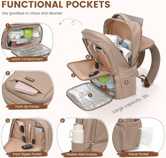 Lunch Backpack 16 Inch Laptop Backpack with Insulated Cooler Lunch Box Food Bag for College Work Camping Picnics (Champagne)