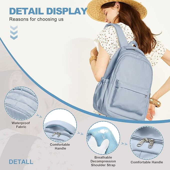 Lightweight Backpack for Women Men Laptop Travel Work Casual Daypack College Bags Cute Aesthetic Travel Backpack Casual Personal item Bag Blue
