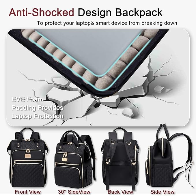 Weitars Lunch Backpack For Women,15.6 Inch Laptop Backpacks For Womens Back pack, Travel Backpacks,Work Backpack For Women (Black)