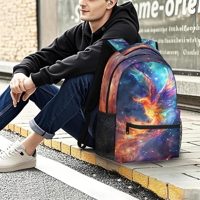 Pardick Galaxy Phoenix Backpack for Kids Girls Boys Lightweight School College Students 18in Bookbag Large Capacity Computer Backpacks Laptop Rucksack Travel Gym Hiking Camping Daypack