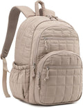 Bookbag for Women, Teen Girls Backpack for High School College Student, Puffer Quilted Back Pack Cute Laptop Backpack for Work Travel Mom Casual Daypack, Camel