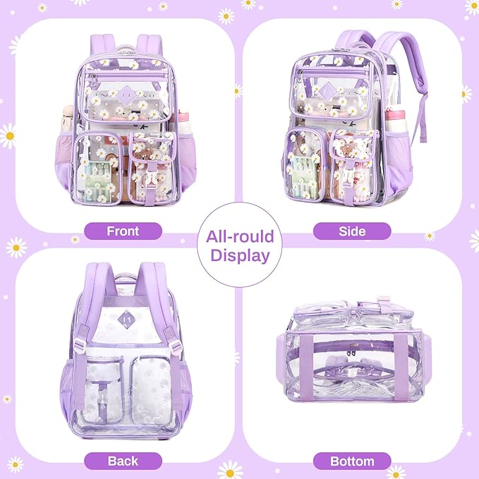 Clear Backpack for School,Heavy Duty PVC Transparent Bookbag for Girls Stadium Approved See Through Backpack