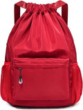 Wine Red Drawstring Backpack for Women, Waterproof Drawstring Gym Bag for Men, Small Cinch Sack for Basketball, Pull String Sport Bag for Soccer.