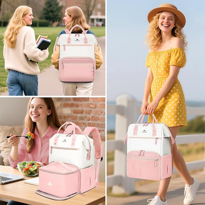 MATEIN Lunch Backpack for Women, 17.3 Inch Work Backpack with Laptop Compartment, College Computer Lunchbox Backpacks with Insulated Lunch box Meal Prep Bag for Teens Office Commute College, 2pcs Set
