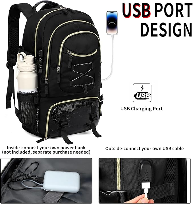 GAEKEAO Travel Backpack For Women Men Airline Approved 16 Inch Carry On Backpack with USB Charging Port Lightweight Casual Daypack for Hiking Business College Black