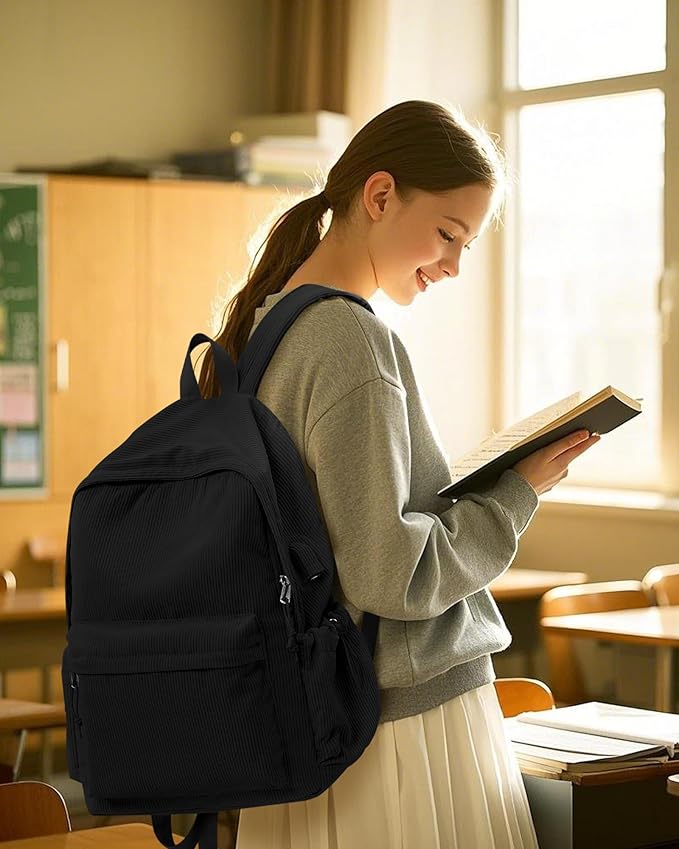 Classic Black Backpacks For School Teens Girls Boys, Lightweight Casual Daypacks Middle Students Backpck, Cute High School Bookbag, Simple College Backpack for Women Men