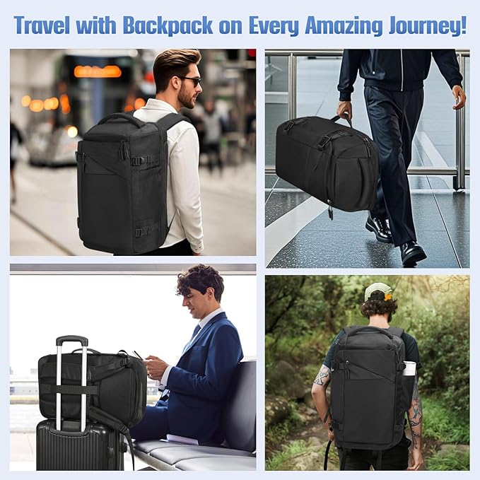 MoKo Travel Backpack for Men, Large 40L TSA Flight Approved Carry on Backpack, 17 inch Laptop Backpack 180° Openable & Expandable, Water-Resistant Lightweight Business Weekender Bag Daypack, Black