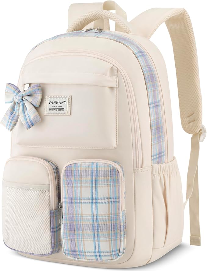 School Backpack for Teen Girls Cute Bookbags Elementary High School College Laptop Bags Women Travel Daypacks Mochilas Escolares, Beige