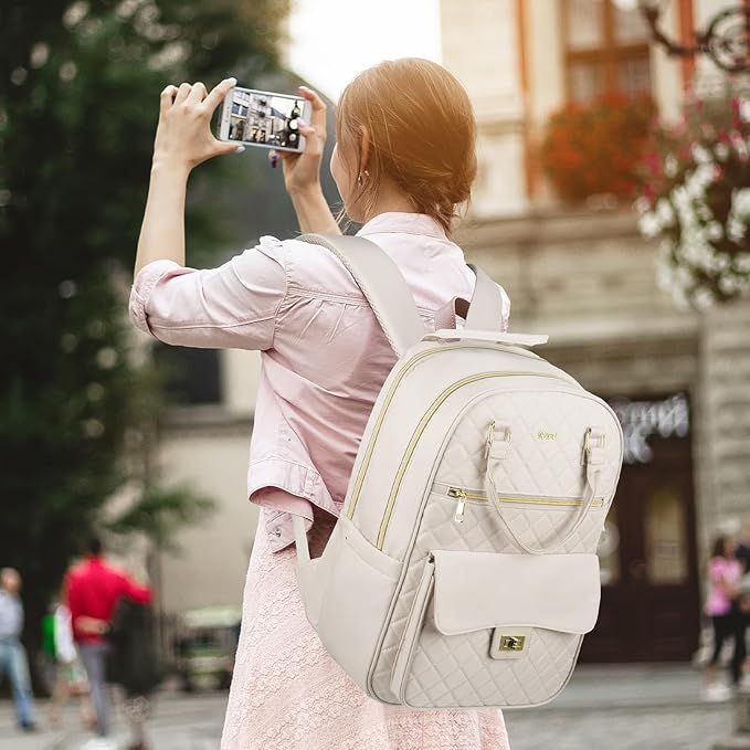 Girls Laptop Backpacks 15.6 Inch,Large Capacity School Bag College Backpack with USB Charging Port,Fashion Bookbags Computer Bag for Teens Students,Off-white