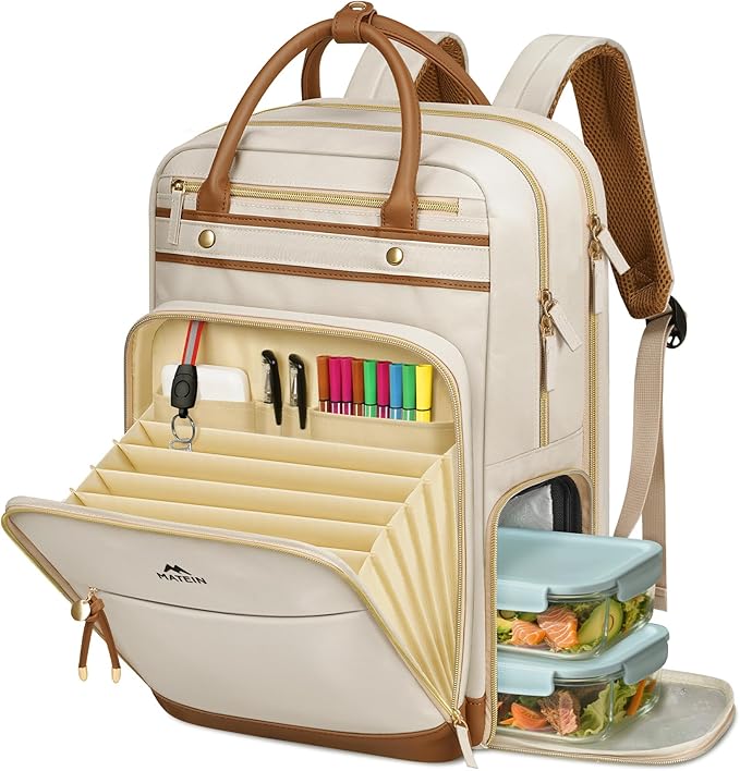 MATEIN Teacher Work Backpack with Lunch Compartment Detachable, 15.6 Inch Laptop Backpack with Organized Pocket, College Computer Backpacks Meal Prep Bag Gift for Women Nurse Commute Office