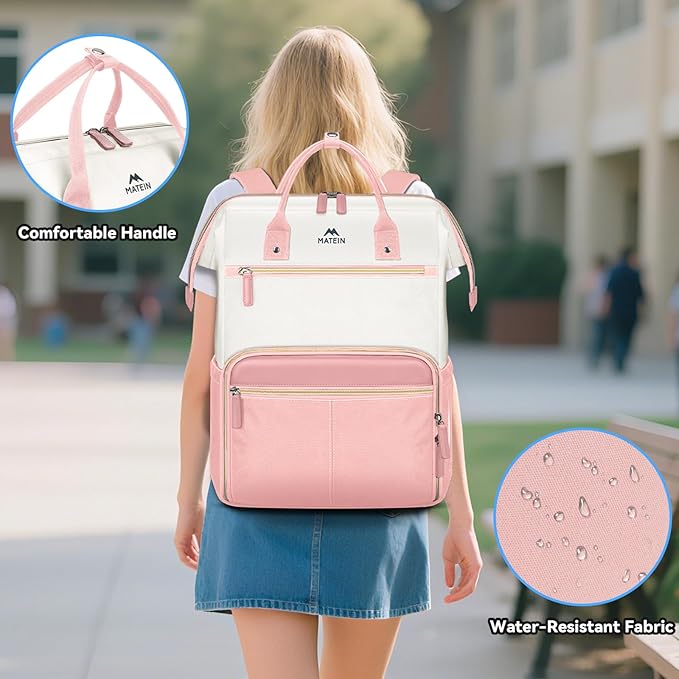 MATEIN Lunch Backpack for Women, 17.3 Inch Work Backpack with Laptop Compartment, College Computer Lunchbox Backpacks with Insulated Lunch box Meal Prep Bag for Teens Office Commute College, 2pcs Set