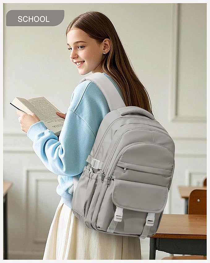 Waterproof Aesthetic Backpack For School, Cute High School Bookbag For Teen Girls Boys, Lightweight Casual Daypack Backpack For Women Men, College Backpack With Lots Of Pockets（Gray Brown）