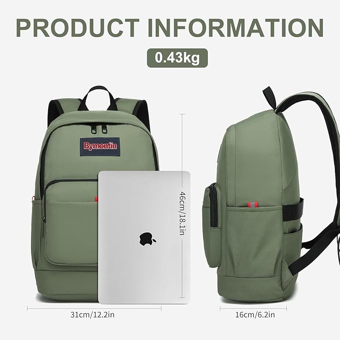 Classic Casual Backpack, Lightweight Daypack with 10 Pockets, Laptop Compartment, EVA Foam Pad (Olive)