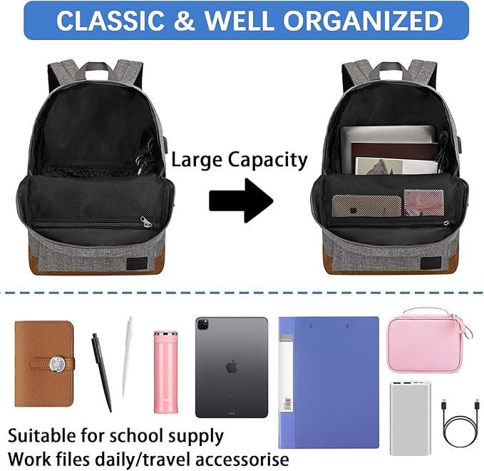 Goloni Backpack for Men Women, Anti-Theft Travel Laptop Backpack, Water Resistant 17.3 Inch USB Charging Backpack, Large Capacity Work Commute Bag