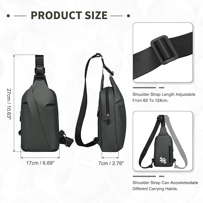 Small Sling Bag, Waterproof Nylon 7.9 Inch Crossbody Chest Bags Daypack Backpack with Anti-theft Pocket for Men Women (Dark Grey)