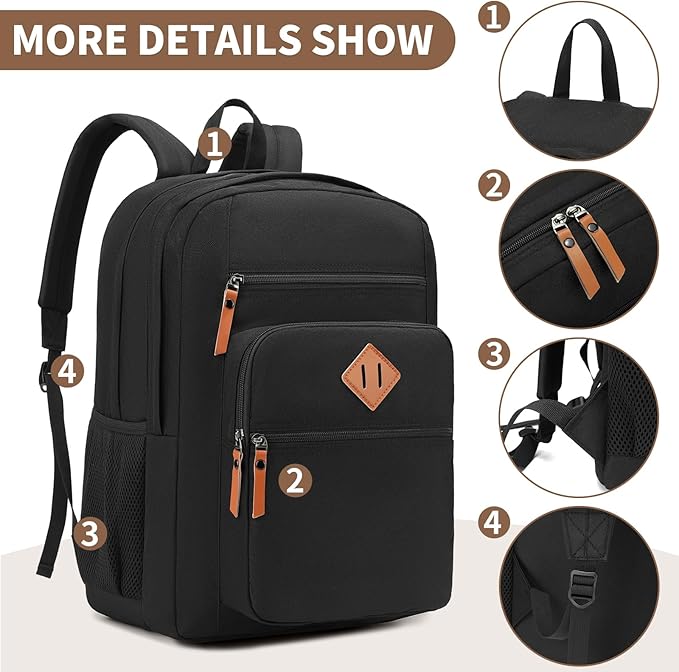 NEOREAL Laptop Backpack for Work, College, Travel, Daily Backpacks for Men Women, Computer Bag Fits 15.6 Inch Notebook, Black