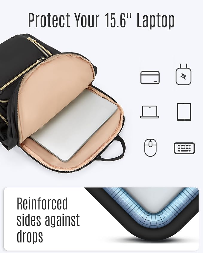 LIGHT FLIGHT Women's Laptop Backpack Fit for 15.6 Inch for Travel Work Business College, Large Capacity Stylish Bookbag with USB Port and Water-Resistant for Daily Use,Champagne