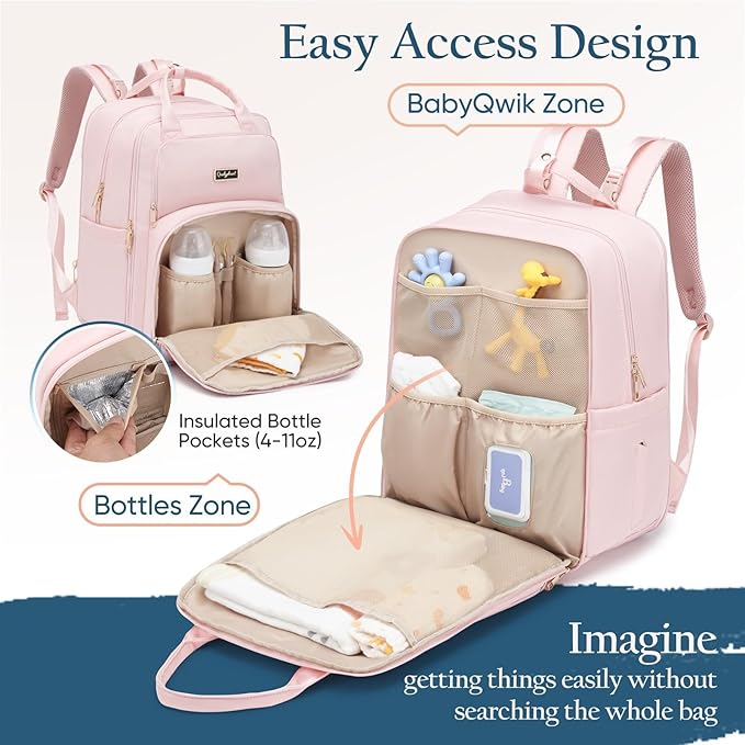 Extra Large Diaper Bag Backpack - Diaper Bag for 2 Kids Twins (Expandable 30L-38L) - Cute Travel Baby Backpack with Changing Pad for women (Pink, Water Resistant)