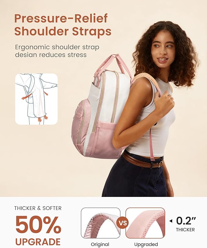 LOVEVOOK Backpack for Women,Laptop Backpack Women,Fits 15.6 Inch Laptop Bag,School Backpacks,Fashion Travel Work Anti-theft Bag,Waterproof Business Computer College Backpack Purse,Pink-Beige