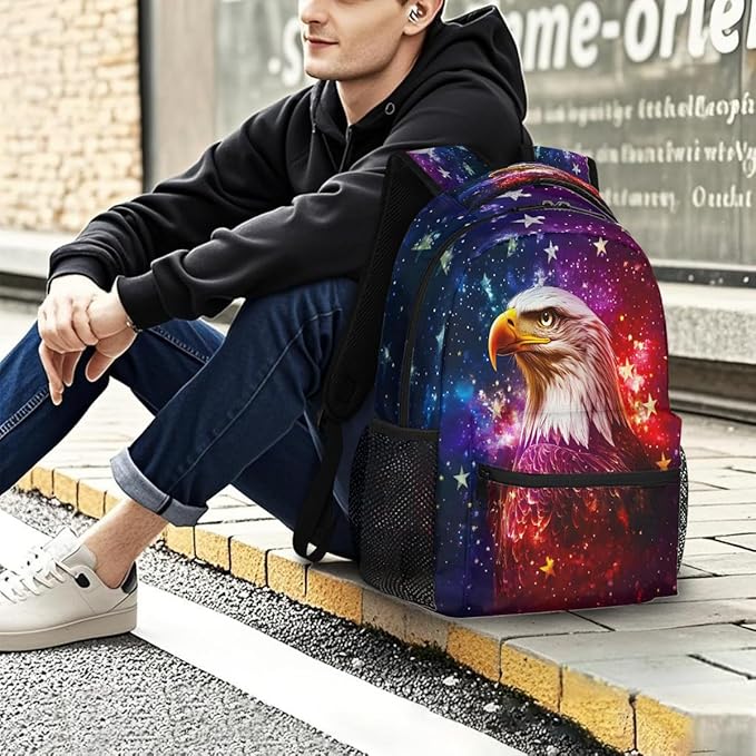 Pardick Eagle American Flag Backpack for Kids Girls Boys Lightweight School College Students 18in Bookbag Large Capacity Computer Backpacks Laptop Rucksack Travel Gym Hiking Camping Daypack