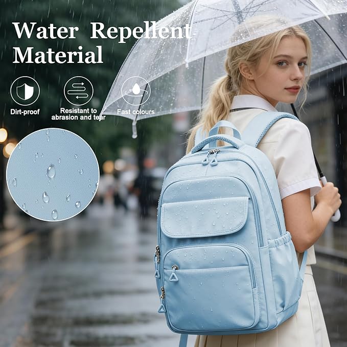 Cute School Backpack for Teens Girls Boys Waterproof School Bag Basic Backpack for College Students Multi Pocket Backpack Lightweight Casual Daypack Backpacks for Women Men（Blue）