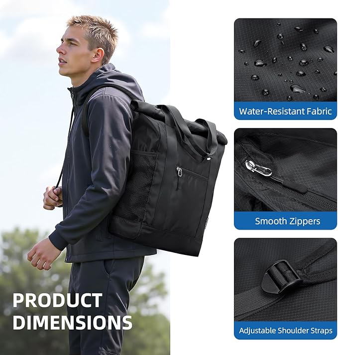 Foldable Convertible Tote Backpack Lightweight Versatile Nylon Daypack for Women Men Work Leisure Travel,Black