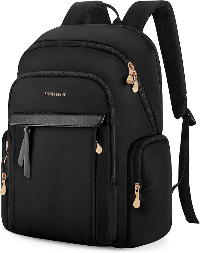 LIGHT FLIGHT Laptop Backpack for Women, 15.6 Inch Work Bag Business Backpack, Water Resistant Travel Bags for College, Black