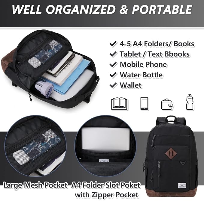 VX VONXURY Backpack for Men Women,Lightweight Bookbag with Mulitiple Pockets,Classical Water Resistant Travel Backpack