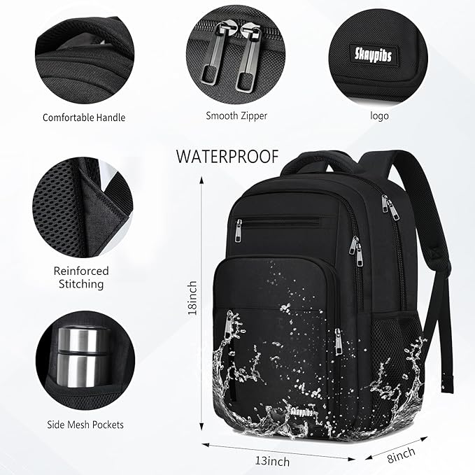 Black Backpack for Men Women, School Backpack for Boys Girls Teens, 15.6 Inch Laptop Backpacks with Reinforced Straps, Water Resistent Book bag, Work College Bookbag, back pack, Mochila para hombre